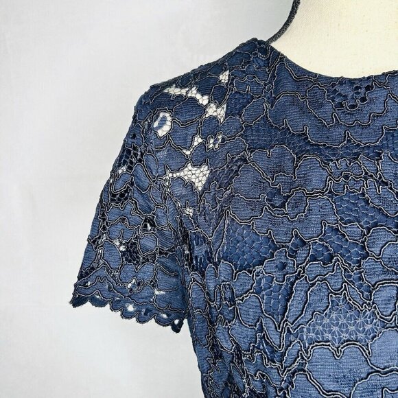 Lauren Ralph Lauren Scalloped Hem Lace Overlay Navy Blue Dress Size 10 - Picture 4 of 11